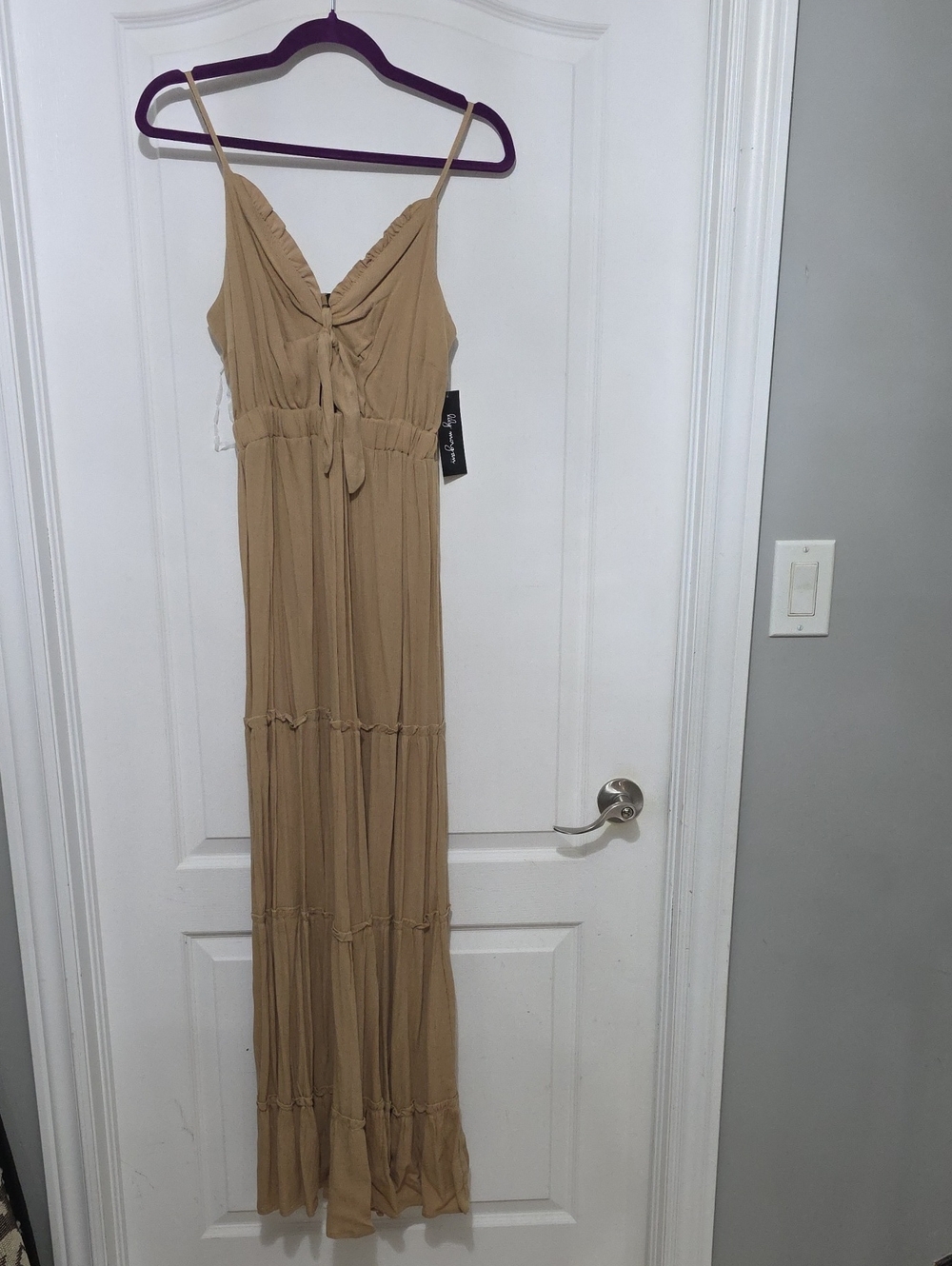 Beige Tie-Front Spaghetti Strap Maxi Dress - Picture 1 of 6